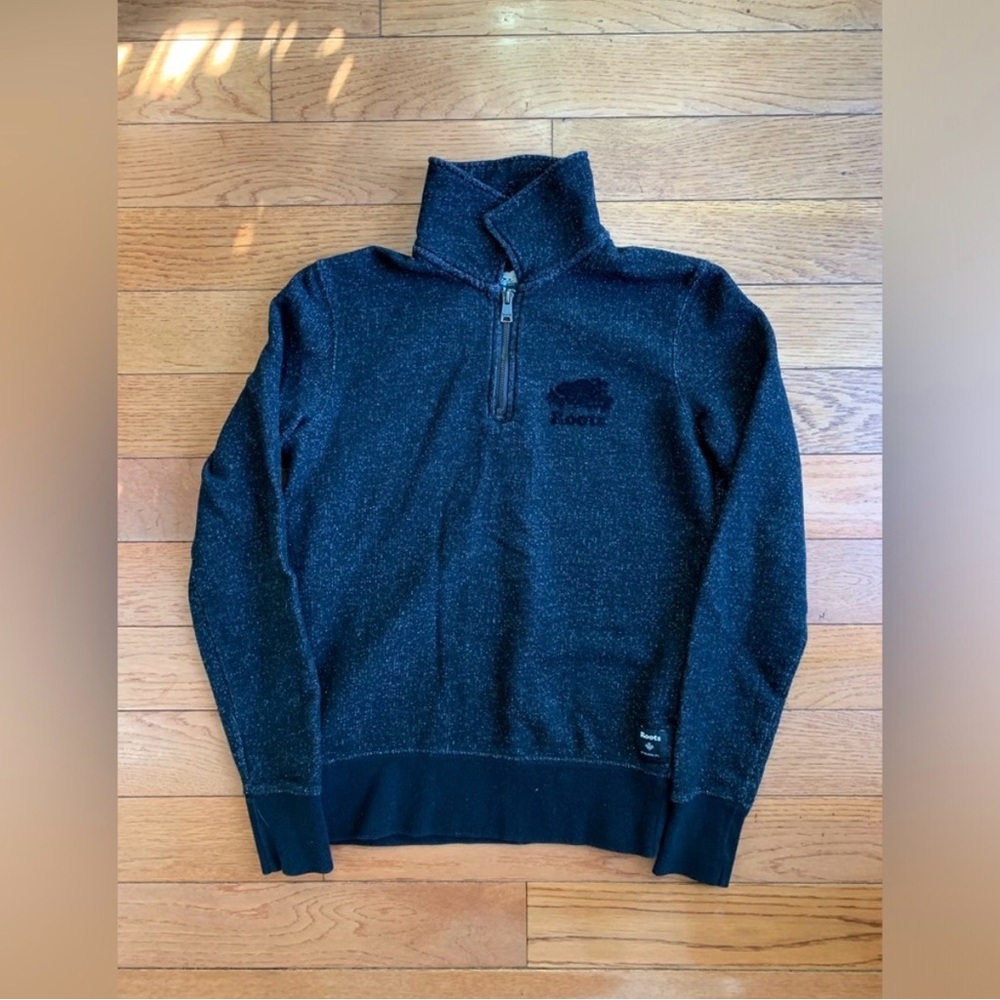 XS Black Pepper Roots Organic Original Half Zip Sweater